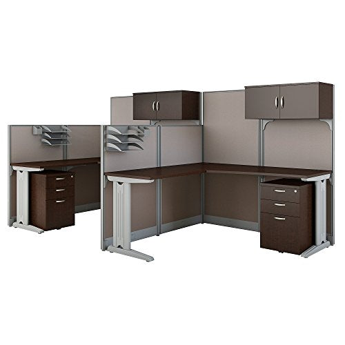 Office in an Hour 2 Person L Shaped Cubicle Workstations in Mocha Cherry