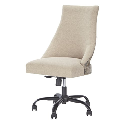 Ashley Furniture Signature Design - Adjustable Swivel Office Chair - Manual Tilt - Casual - Linen - Nailhead Trim