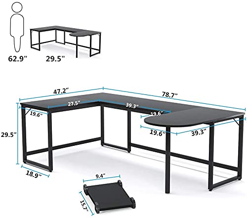 Tribesigns U Shaped Desk,78.7 Inch L Shaped Computer Desk,Corner Home Office Desk,PC Laptop Study Writing Table Workstation Desk with Printer Stand, Black