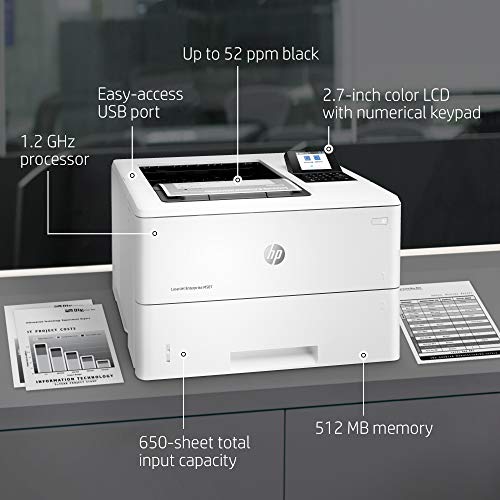 HP Laserjet Enterprise M507 n Single-Function Wired Black and White Monochrome Laser Printer - Print Only - 2.7" LCD, 45 ppm, 1200 x 1200 dpi, Manual Duplex Printing, USB and Ethernet Connectivity