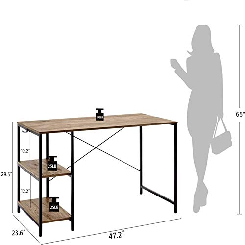 LINSY HOME 47 Inch Computer Desk, Writing Laptop Table for Work Study with Shelf, LS209V1-A
