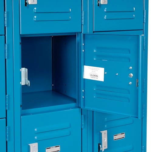 Global Industrial Six Tier Locker, 12x15x12, 18 Door, Blue - Ready To Assemble