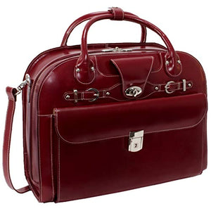 McKlein, W Series, Roseville, Top Grain Cowhide Leather, 15" Leather Fly-Through Checkpoint-Friendly Patented Detachable -Wheeled Ladies' Laptop Briefcase, Red (96646)