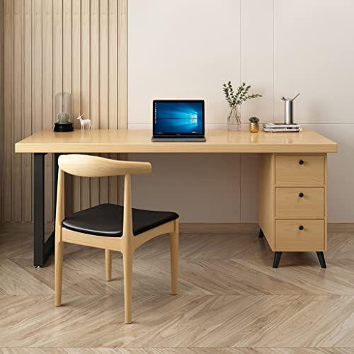 Solid Wood Computer Table and Chair Set with Drawer Cabinet, Easy to Assemble, Strong Load-Bearing (160x60x75cm)