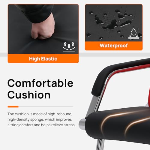 Walmokid Waiting Room Chairs with Armrest, PU Leather Office Furniture - Red&Black, 4