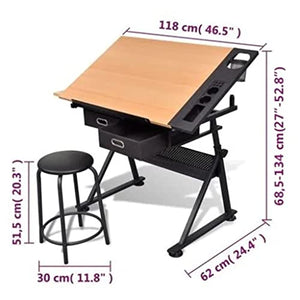 CUMYZO Tiltable Drawing Table with Stool - Art & Drafting Tables