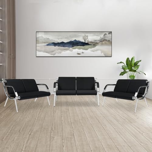 Kinbor Black PU Leather 6-Seat Waiting Room Bench - Office Guest Lobby Chair
