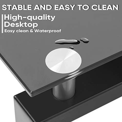 L Shaped Desk 56" Computer Corner Desk, Home Gaming Desk with Storage Drawer Under Desk, Office Writing Workstation with Glass Desktop and Metal Frame, Space-Saving and Easy Assemble