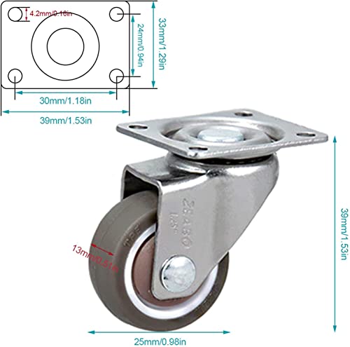 IkiCk Furniture Casters Set with Brakes and Silent Rotation - 25mm Size