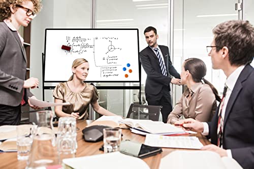 60”x36” Dry Erase Board with Stand,Double-Sided Magnetic Rolling Whiteboard with Bottom Holder,Premium Mobile Whiteboard with Black Aluminum Alloy Frame,Great Partner for Showing Your Ideas