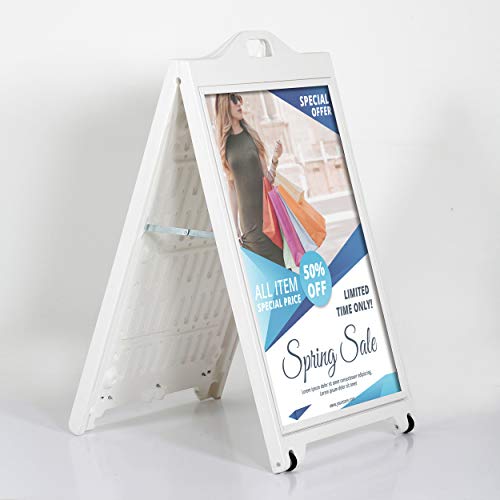 M&T Displays Street SignPro with Lens Protective Cover, 24x36 Inch Poster White Double Sided Sandwich Board Folding A-Frame Sidewalk Curb Sign Portable Menu Display for Restaurant Cafe (2 Pack)