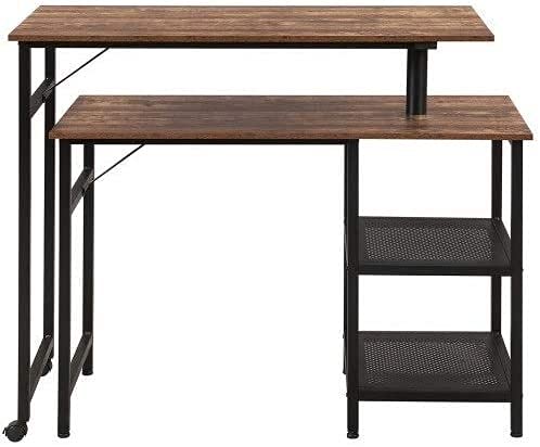 JCXT L-shaped desk computer corner desk, home office with shelves gaming writing workstation large monitor stand, space-saving, easy to assemble shaped Rustic Wood and Metal Office Desk with Storage S