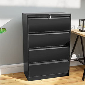 YITAHOME 4 Drawer Metal Lateral Filing Cabinet with Lock, Black - Legal/Letter A4 Size