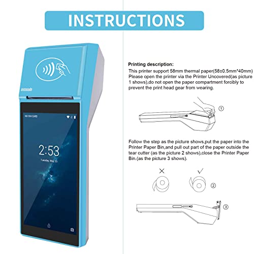POS PDA Receipt Printer 58mm Thermal Printer with Android 8.1 OS 5.5" Touch Screen.Scan 1D/2D/QR barcodes. Support 3G.Bluethooth. Wi-Fi .NFC.