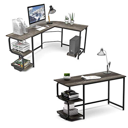Teraves L Shaped Desk and 47 inch Computer Desk with Storage Shelves,S Shaped Computer Desk for Home Office