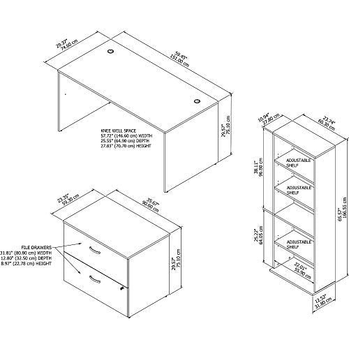 Bush Furniture Commerce 60W Office Desk with 2 Drawer Lateral File Cabinet and Bookcase