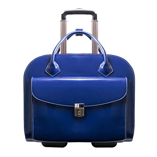 McKlein Granville, Top Grain Cowhide Leather, 15" Wheeled Ladies' Laptop Briefcase, Navy (96147A)