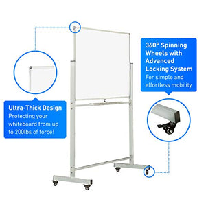 Rolling Whiteboard - 70" X 35"- Mobile Whiteboard Dry Erase Board & Double Sided with Stand- Rolling White Board on Wheels for School, Home, Office, Classroom, Homeschool