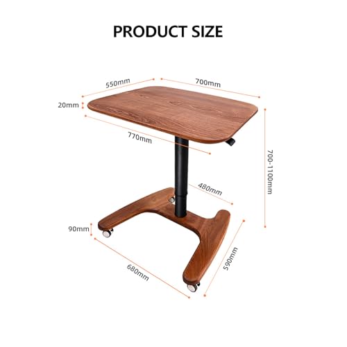 HGTRH Mobile Laptop Standing Desk Cart on Wheels, Adjustable Height Rolling Computer Stand with Lockable Wheels