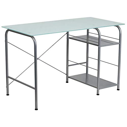 Flash Furniture Glass Computer Desk with Open Storage