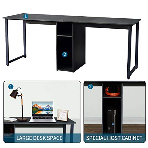 Home Office Desk 2-Person Office Desk, Large Double Workstation Desk Writing Desk with Storage Dual Study Desk 2-Person Computer Desk, Home Desk Writing Desk with Shared Storage, Easy Assembly (Black)