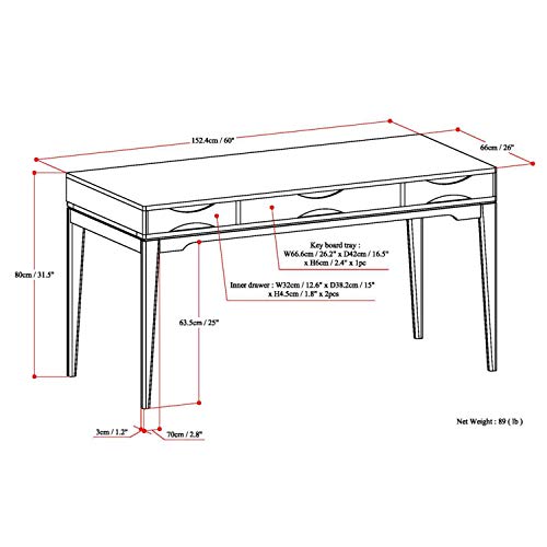 SIMPLIHOME Harper SOLID WOOD Mid Century Modern 60 inch Wide Home Office Desk, Writing Table, Workstation, Study Table Furniture in White with 2 Drawerss