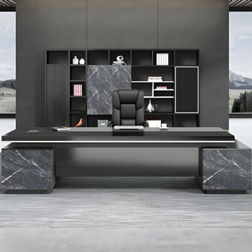 KWOKING L-Shaped Executive Office Desk with Drawers & Exterior Shelving - 79" x 63" - Right Hand Return