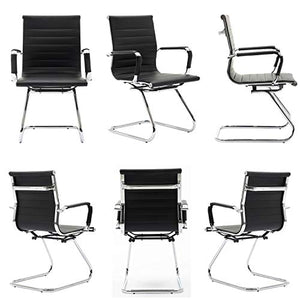 Wahson Office Guest Chairs, 4 Pack Set, Faux Leather, Sled Base, Black