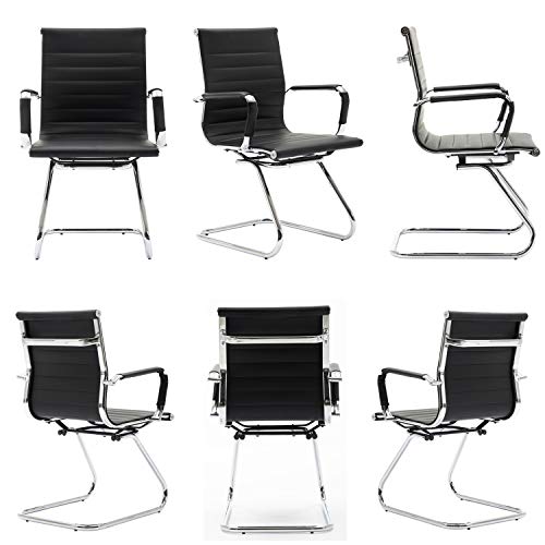 Wahson Office Guest Chairs, 10 Pack - Faux Leather, Sled Base, Black