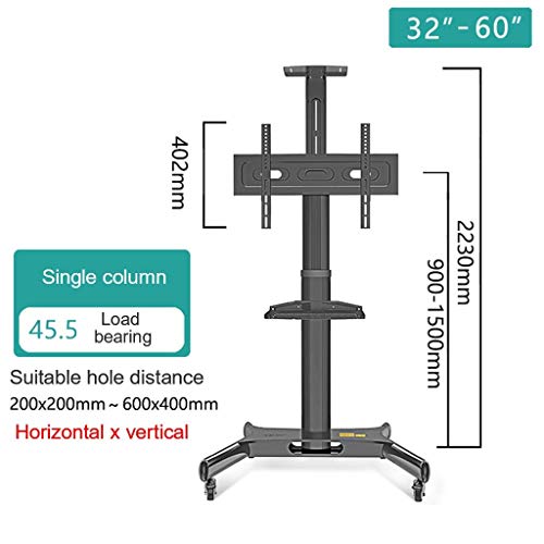 YokIma Mobile TV Stand with Wheels, Universal Rolling TV Cart for 32-75 Inch TVs, Shelf, Liftable Tray, Max Load 100 Lbs