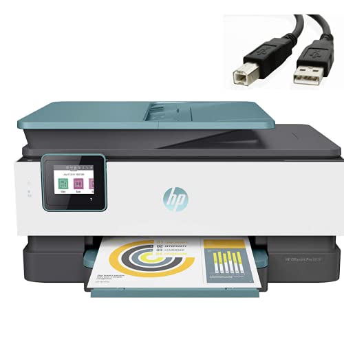 HP OfficeJet Pro 8000 Series All-in-One Printer, for Home Office- Print Copy Scan Fax- Duplex Print, Voice-Activated, 35-Page ADF, WiFi and Cloud-Based Wireless Printing Bundle + USB Printer Cord