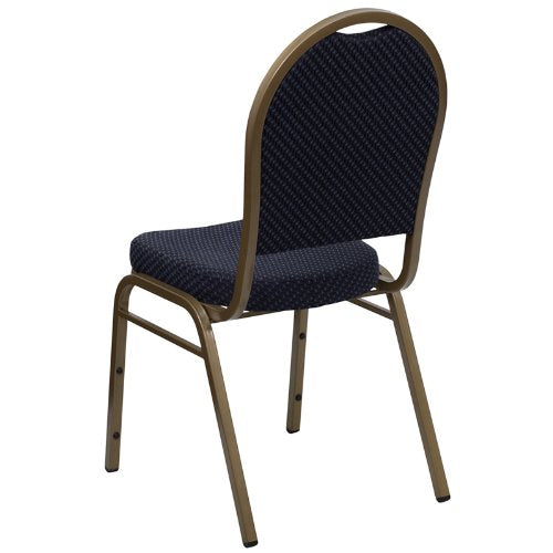 LIVING TRENDS 20 Pack Marvelius Dome Back Stacking Banquet Chair - Navy Patterned Fabric/Gold Frame