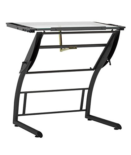 Offex Home Triflex Drawing Table Charcoal/Clear Glass
