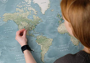 World Travel Map Pinboard on Canvas | World Map Wall Art | Detailed Push Pin Map to Mark Places Traveled (40 x 30)