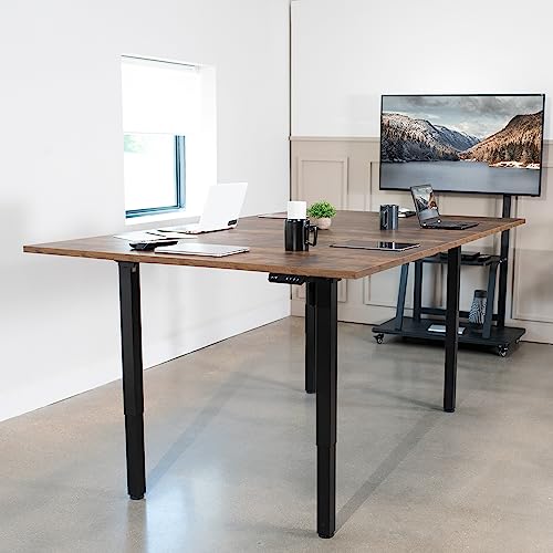 VIVO Electric Height Adjustable Stand Up Desk, Rustic Vintage Brown Table Tops, Large Standing Workstation - DESK-KIT-404N