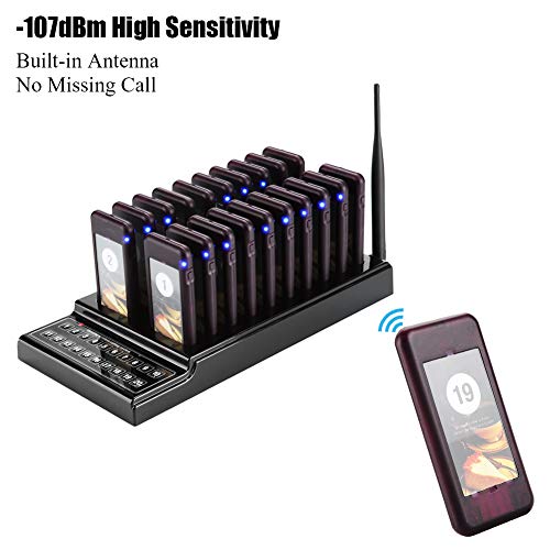 Zerone Wireless Calling System with 20 Pagers & Charging Dock