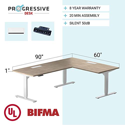 PROGRESSIVE AUTOMATIONS L Shaped desks 90"" x60, Electric Large Standing Corner Height Adjustable Office Computer Desk - Corner Desk, Dark Walnut