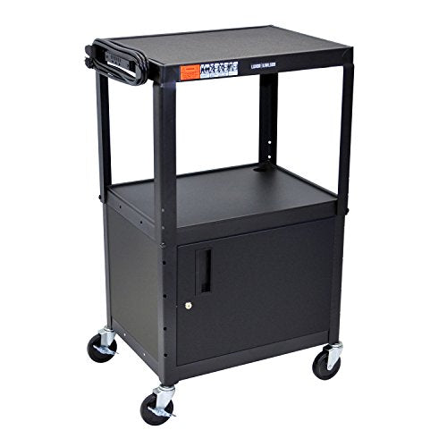Luxor Adjustable Height Steel A/V Utility Cart with Cabinet - Black