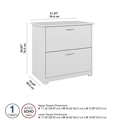 Bush Furniture Cabot 2 Drawer Lateral File Cabinet | Letter, Legal, and A4-Size Document Storage | 32W, White