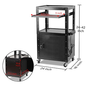 ERFEI Rolling Presentation AV Cart with Height Adjustable Media Station, Locking Cabinet, Keyboard Tray, and Power Outlets