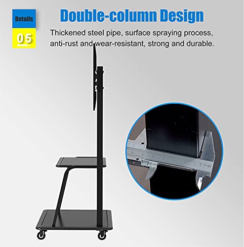 YokIma Mobile TV Stand with Wheels, Fits 43-75 Inch TV, Adjustable Height, Av Shelf, Black Heavy Duty Mount Stand
