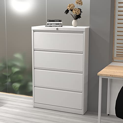 SUXXAN 4 Drawer Metal Lateral File Cabinet with Lock, White - Letter/Legal/F4/A4 Size