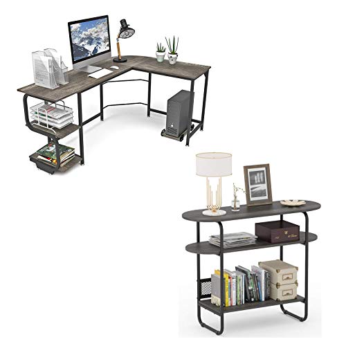 Teraves Reversible L Shaped Desk with Shelves and Industrial Console Table,3-Tier Entryway Table