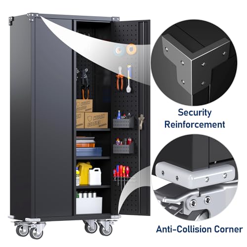 Reemoon Metal Storage Cabinet with Doors and Shelves, 71-inch Tall Lockable File Cabinet - Black