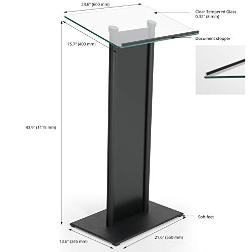 M&T Displays Clear Glass Conference Podium Stand with Aluminum Front Panel - 43.9" Height