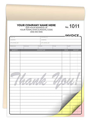 Custom Carbonless Invoice Form Books 8.5 x 11 Inches - NCR 3-Part Staple Bound Pads with Manila Cover Personalized with Company Name and Number Printed (3-Part [White/Yellow/Pink], 1200 Sets)