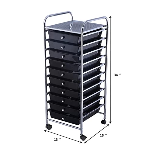 Moving Cart Drawer Rolling Storage Cart Scrapbook Paper Office School Organizer (Black)