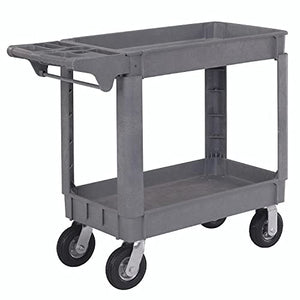 Global Industrial Small Deluxe 2 Shelf Plastic Utility & Service Cart with 6" Pneumatic Casters
