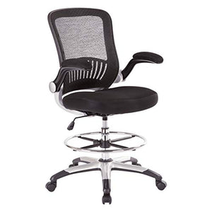 MISC Mesh Back Drafting Chair with Adjustable Foot Ring, Flip Arms, Black Faux Leather - Nylon