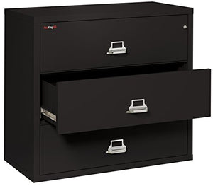 FireKing Fireproof Lateral File Cabinet (3 Drawers, Impact/Water Resistant) - 40.25" H x 44.5" W x 22.13" D, Black